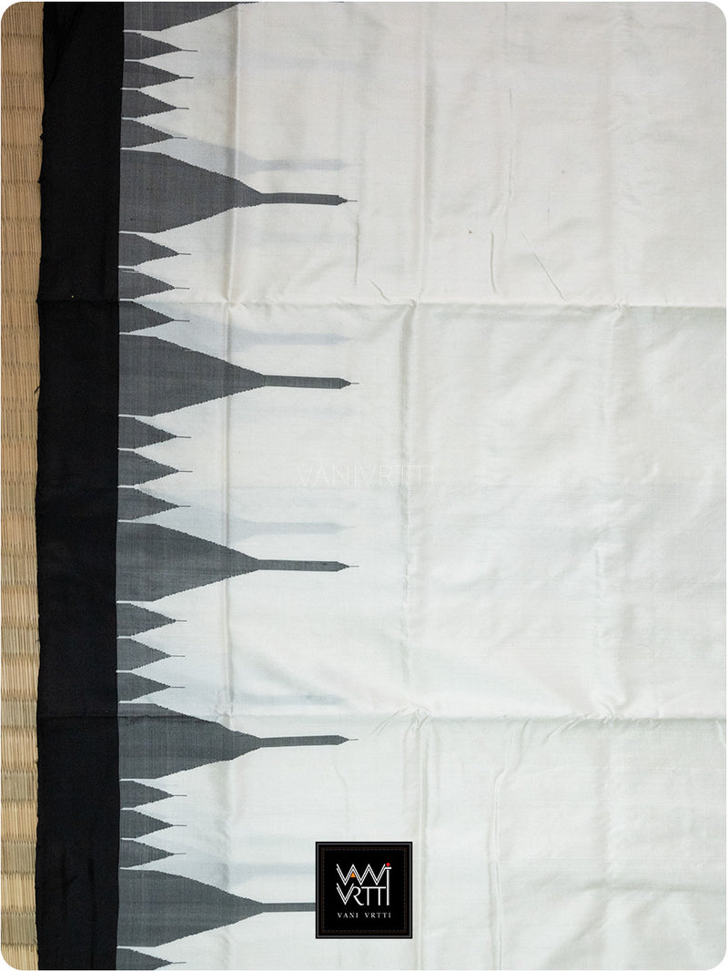 Ivory White Black Phoda Kumbha Mulberry Silk Ikat