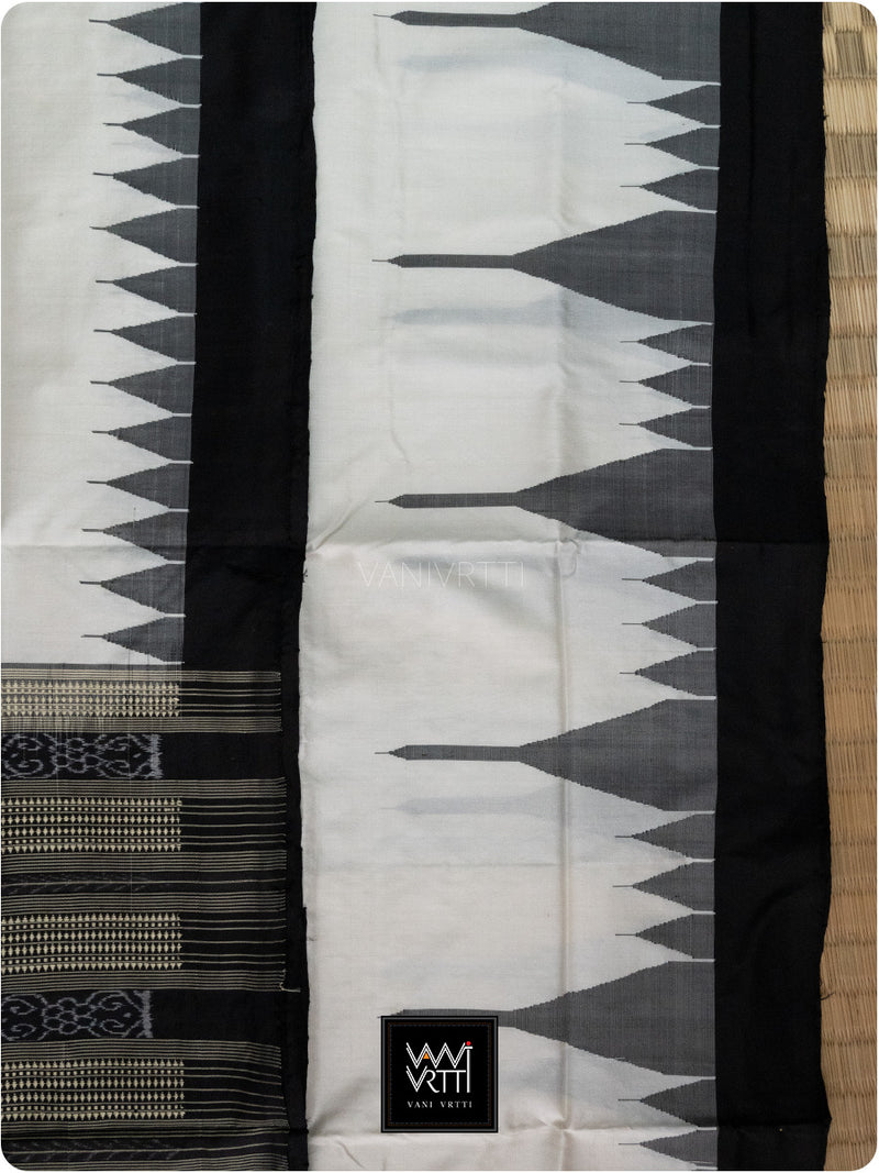 Ivory White Black Phoda Kumbha Mulberry Silk Ikat