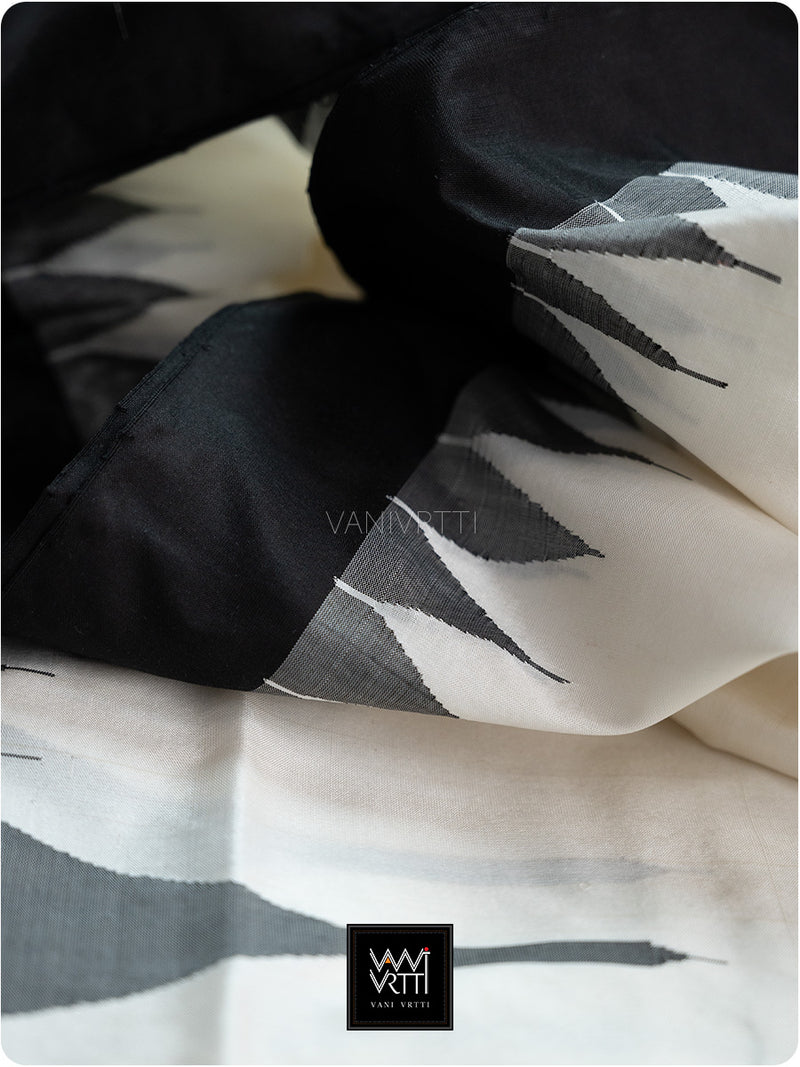Ivory White Black Phoda Kumbha Mulberry Silk Ikat