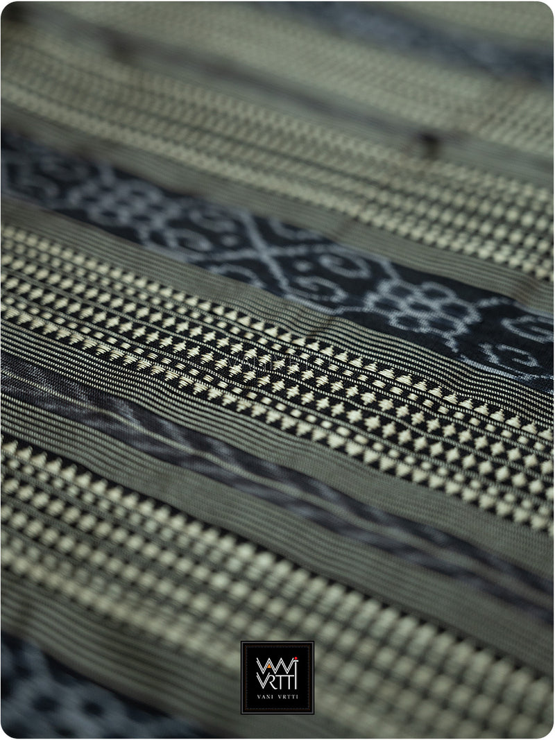 Ivory White Black Phoda Kumbha Mulberry Silk Ikat