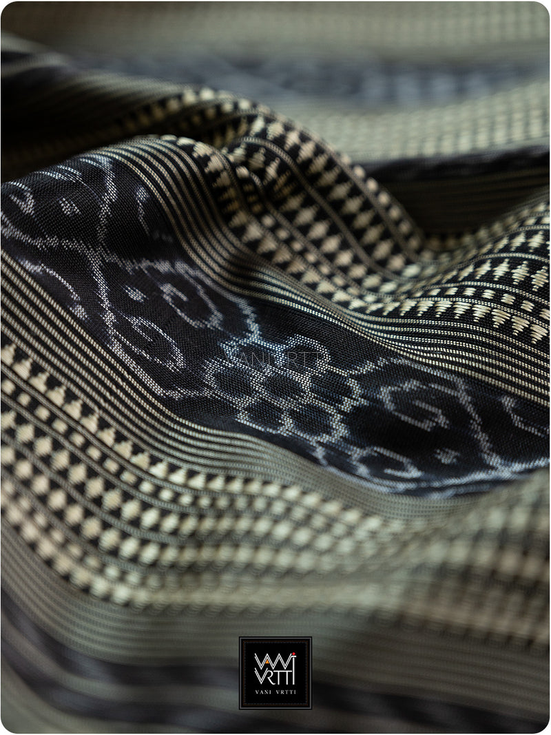 Ivory White Black Phoda Kumbha Mulberry Silk Ikat