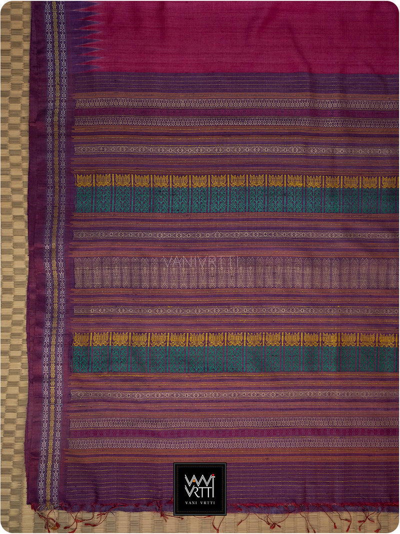 Bougainvillea Pink Purple Kachhap Handspun Tussar Silk Saree