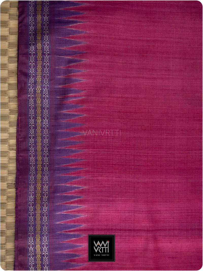Bougainvillea Pink Purple Kachhap Handspun Tussar Silk Saree