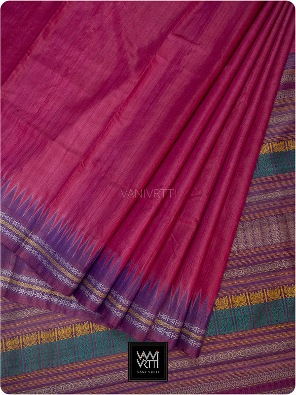 Bougainvillea Pink Purple Kachhap Handspun Tussar Silk Saree