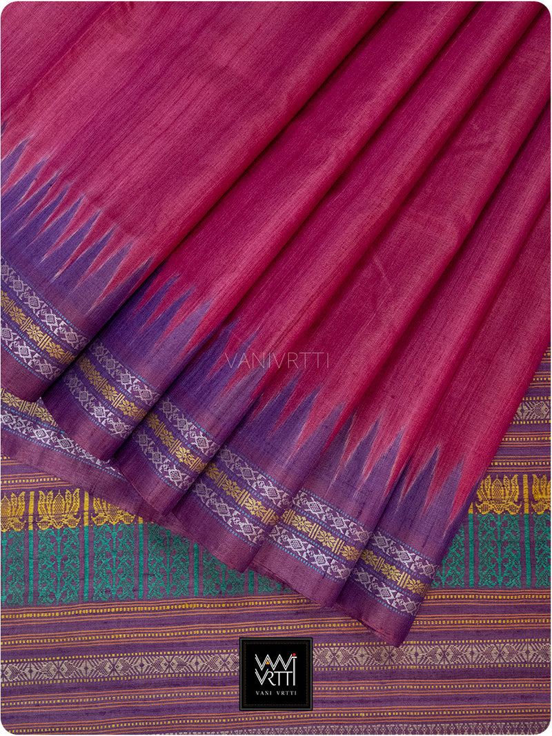 Bougainvillea Pink Purple Kachhap Handspun Tussar Silk Saree