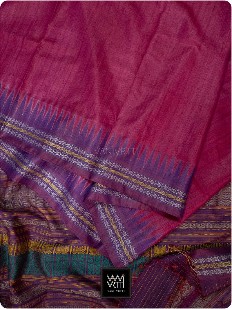 Bougainvillea Pink Purple Kachhap Handspun Tussar Silk Saree