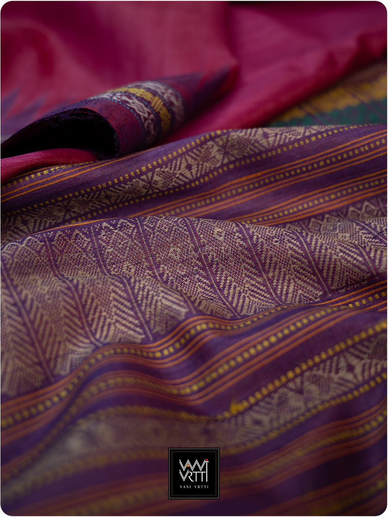 Bougainvillea Pink Purple Kachhap Handspun Tussar Silk Saree