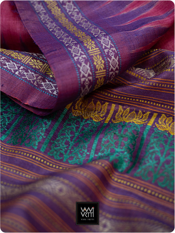 Bougainvillea Pink Purple Kachhap Handspun Tussar Silk Saree