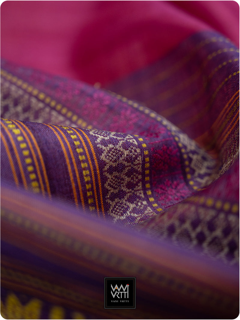 Bougainvillea Pink Purple Kachhap Handspun Tussar Silk Saree