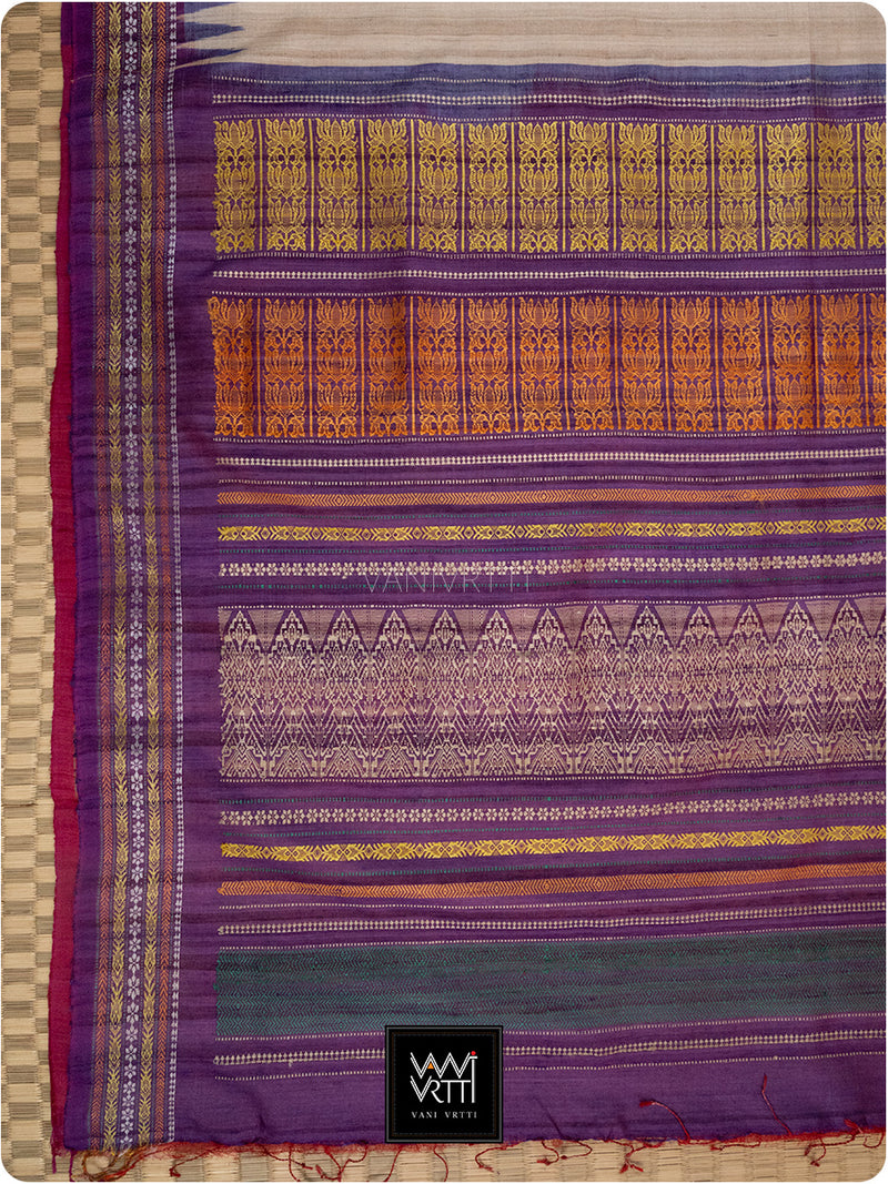 Off White Purple Red Ganga Jamuna Ananta Handspun Tussar Silk Saree