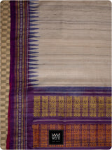 Off White Purple Red Ganga Jamuna Ananta Handspun Tussar Silk Saree
