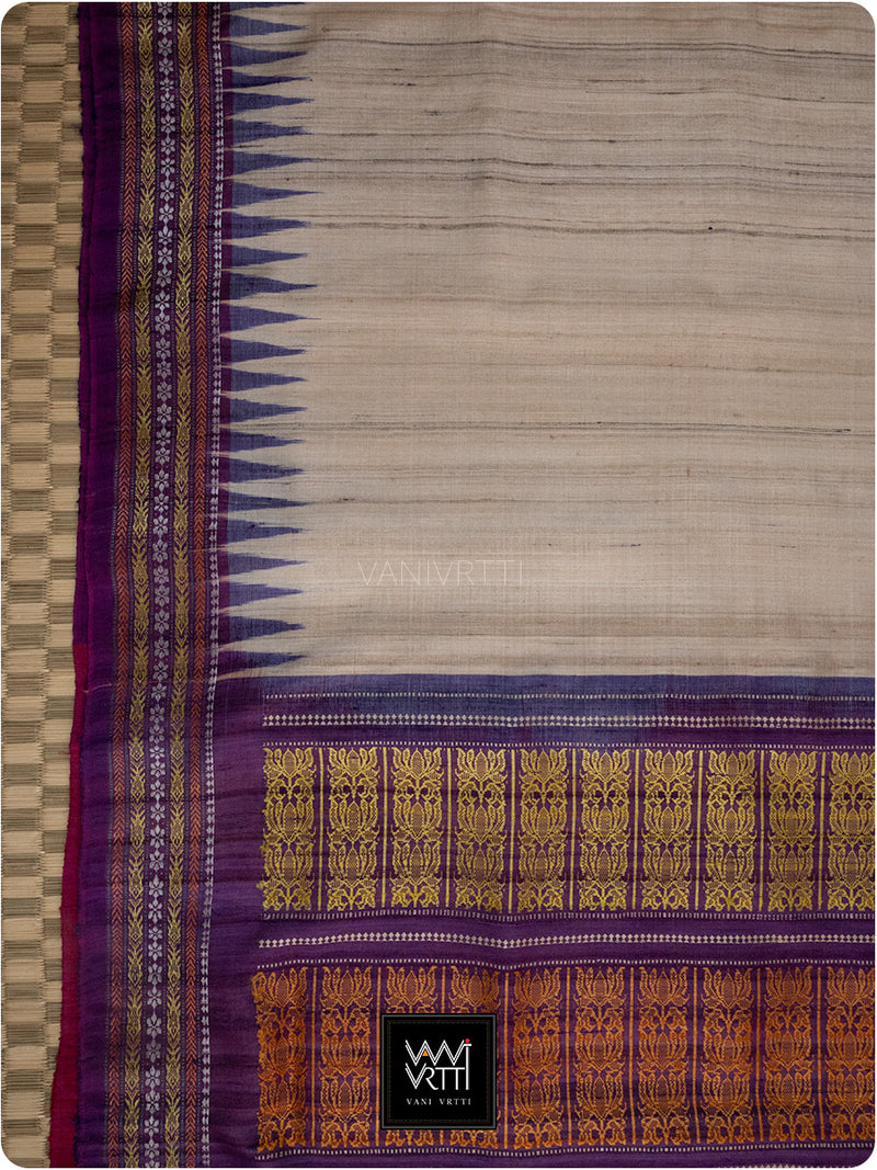 Off White Purple Red Ganga Jamuna Ananta Handspun Tussar Silk Saree