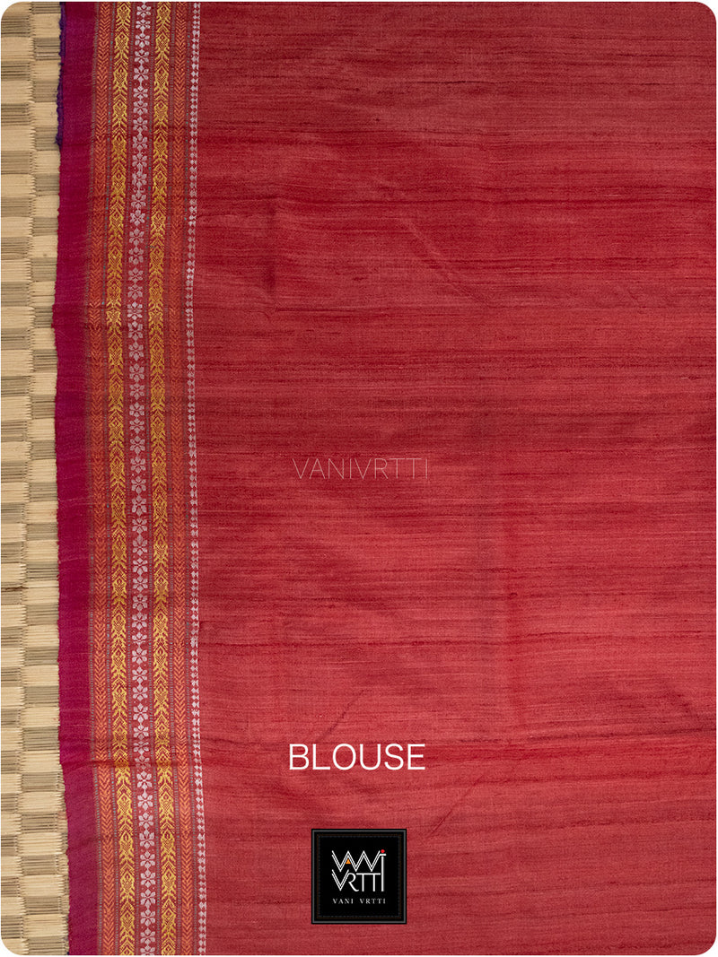 Off White Purple Red Ganga Jamuna Ananta Handspun Tussar Silk Saree