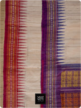 Off White Purple Red Ganga Jamuna Ananta Handspun Tussar Silk Saree