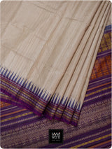 Off White Purple Red Ganga Jamuna Ananta Handspun Tussar Silk Saree