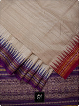 Off White Purple Red Ganga Jamuna Ananta Handspun Tussar Silk Saree