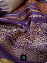 Off White Purple Red Ganga Jamuna Ananta Handspun Tussar Silk Saree