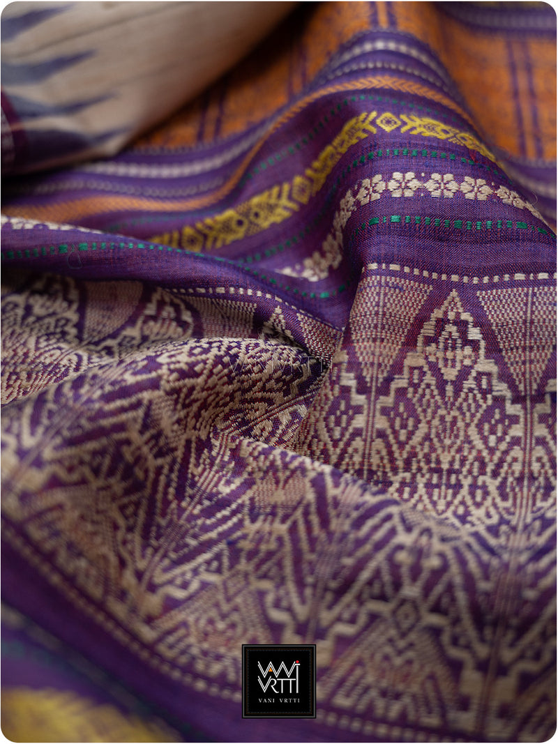 Off White Purple Red Ganga Jamuna Ananta Handspun Tussar Silk Saree