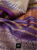 Off White Purple Red Ganga Jamuna Ananta Handspun Tussar Silk Saree