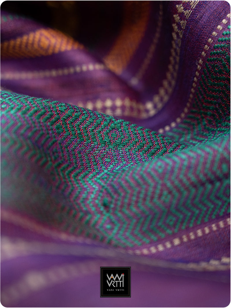 Off White Purple Red Ganga Jamuna Ananta Handspun Tussar Silk Saree