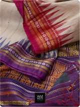 Off White Purple Red Ganga Jamuna Ananta Handspun Tussar Silk Saree