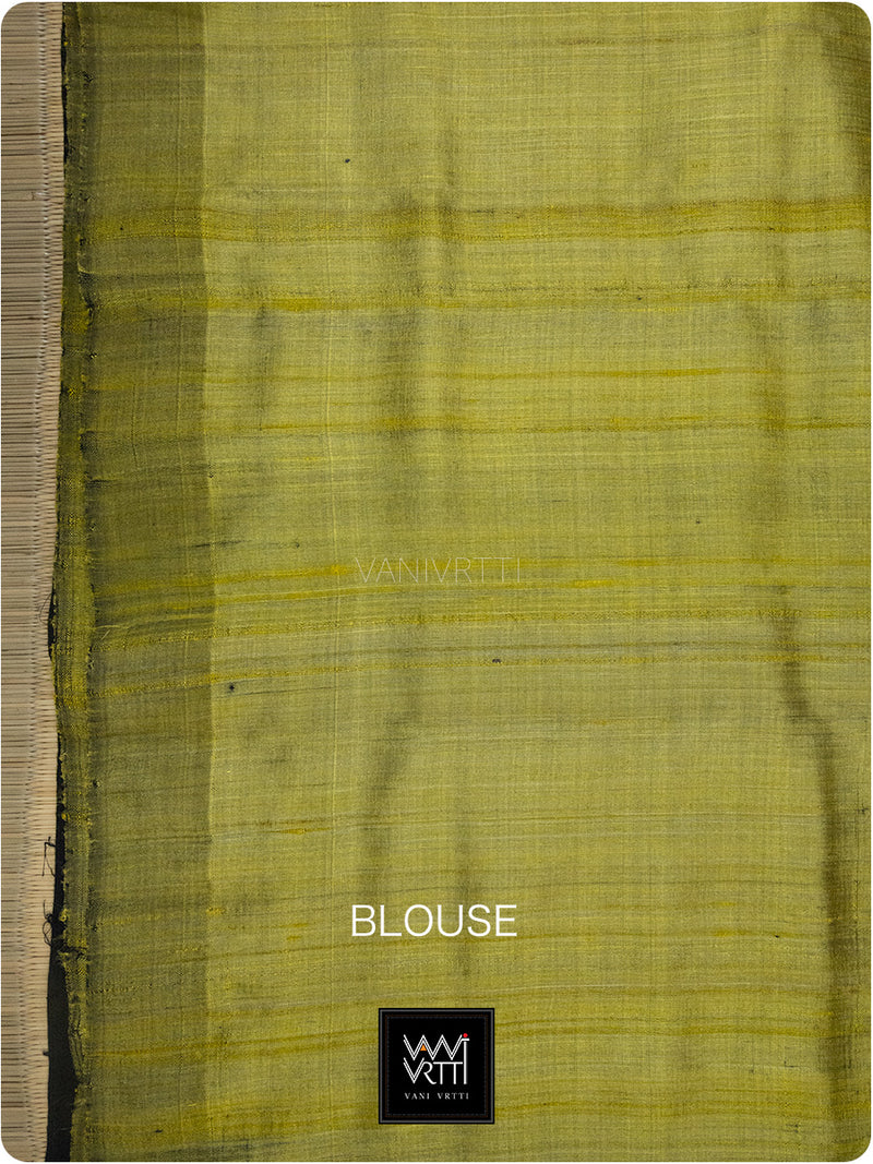 Lime Green Black Raat Ki Rani Ikat Bamboo Tussar Silk Saree