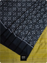 Lime Green Black Raat Ki Rani Ikat Bamboo Tussar Silk Saree