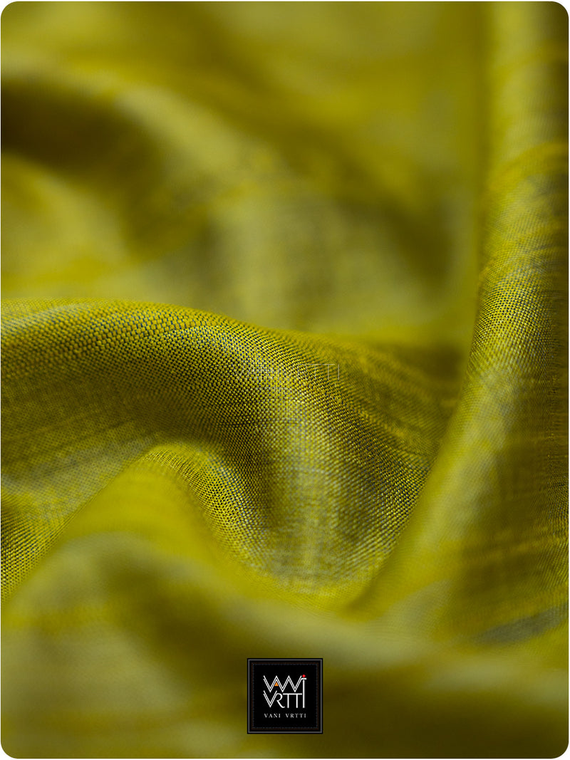 Lime Green Black Raat Ki Rani Ikat Bamboo Tussar Silk Saree