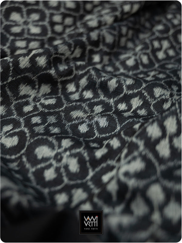Lime Green Black Raat Ki Rani Ikat Bamboo Tussar Silk Saree