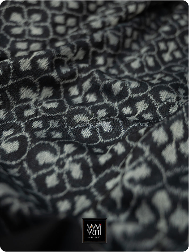 Lime Green Black Raat Ki Rani Ikat Bamboo Tussar Silk Saree