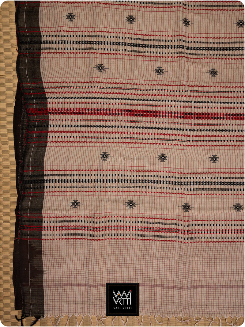 Moth Black Grey Checks Natural Dyed Phoda Kumbha Handwoven Cotton Tussar Kotpad Saree