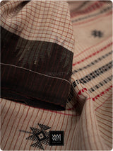 Moth Black Grey Checks Natural Dyed Phoda Kumbha Handwoven Cotton Tussar Kotpad Saree