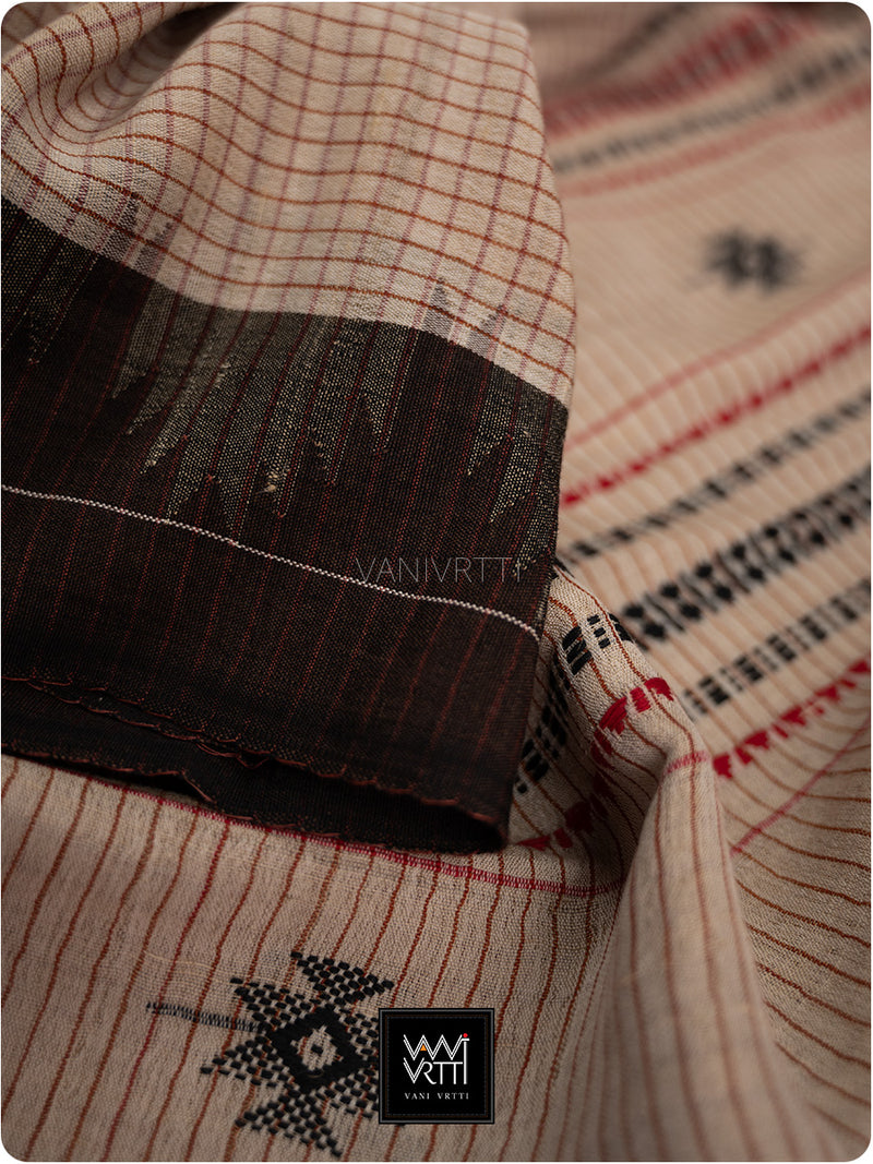 Moth Black Grey Checks Natural Dyed Phoda Kumbha Handwoven Cotton Tussar Kotpad Saree