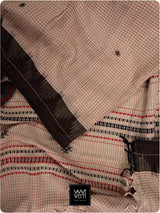 Moth Black Grey Checks Natural Dyed Phoda Kumbha Handwoven Cotton Tussar Kotpad Saree