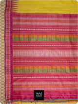Banana Yellow Pink Kachhap Handspun Tussar Silk Saree