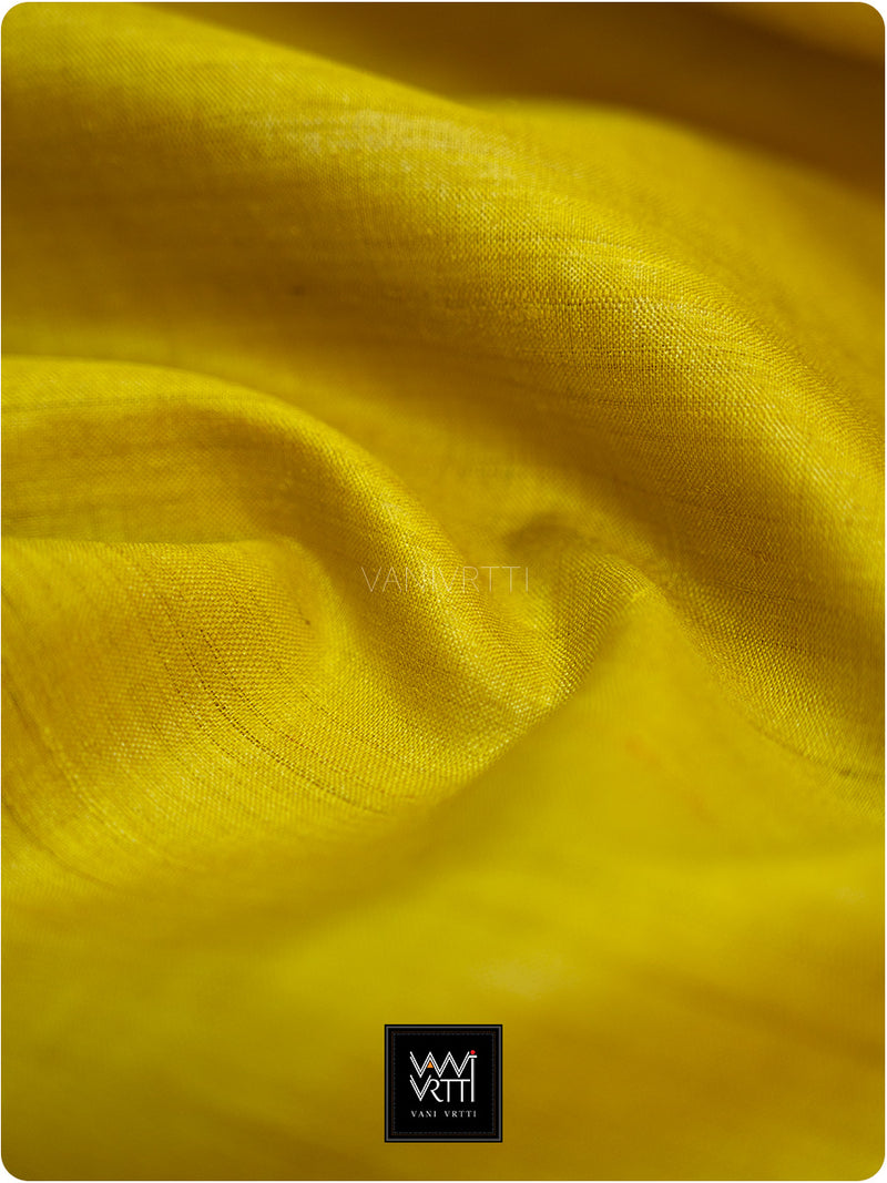 Banana Yellow Pink Kachhap Handspun Tussar Silk Saree