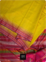 Banana Yellow Pink Kachhap Handspun Tussar Silk Saree