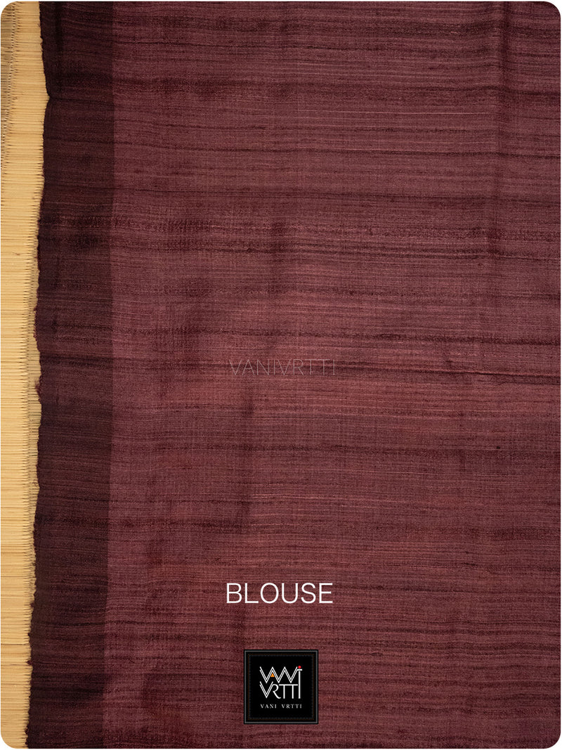Banana Leaf Green Burgundy Nadi Handspun Tussar Silk Saree