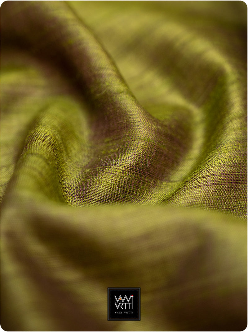 Banana Leaf Green Burgundy Nadi Handspun Tussar Silk Saree