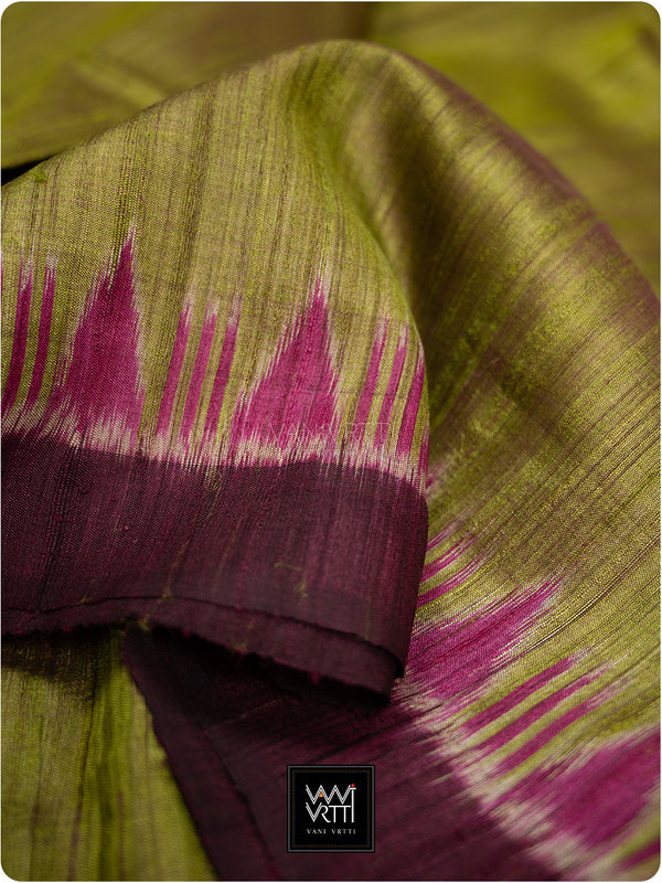 Banana Leaf Green Burgundy Nadi Handspun Tussar Silk Saree