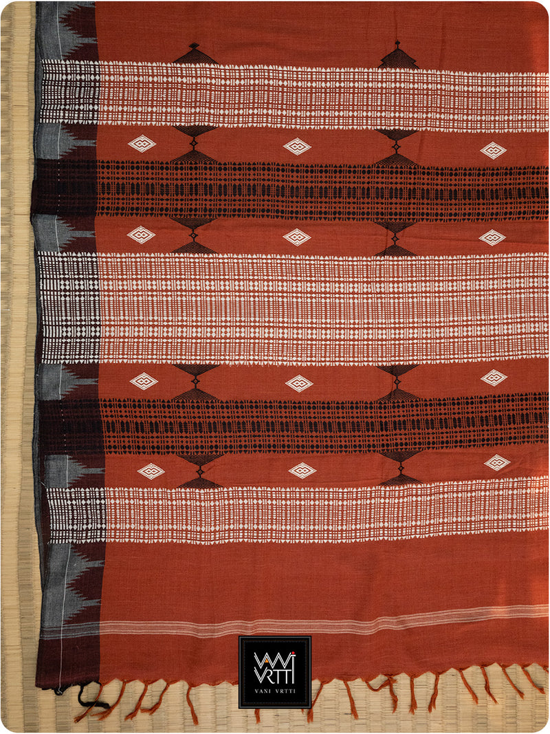 Brick Red Grey Natural Dyed Phoda Kumbha Handwoven Cotton Kotpad Saree