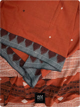 Brick Red Grey Natural Dyed Phoda Kumbha Handwoven Cotton Kotpad Saree
