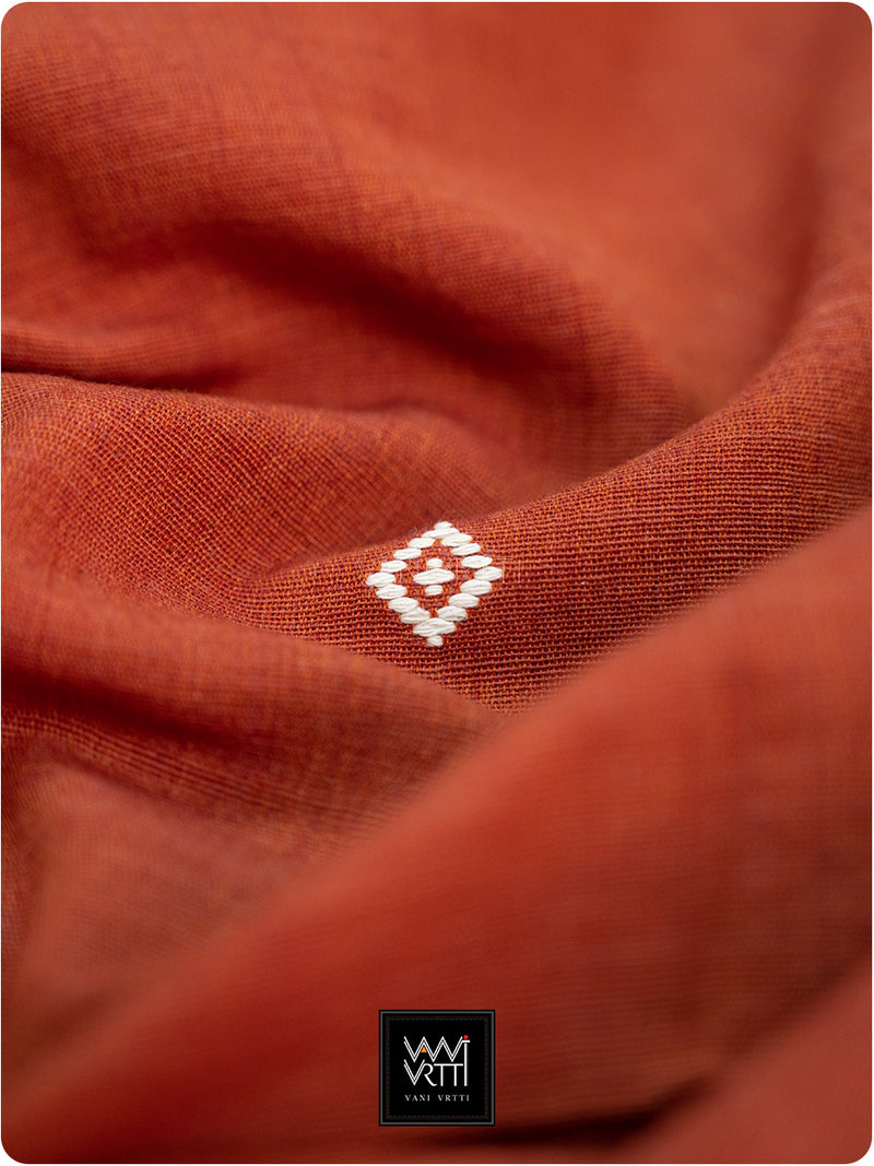 Brick Red Grey Natural Dyed Phoda Kumbha Handwoven Cotton Kotpad Saree