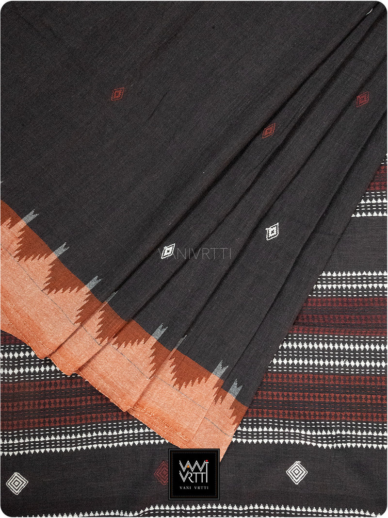 Coffee Rust Natural Dyed Phoda Kumbha Handwoven Cotton Kotpad Saree