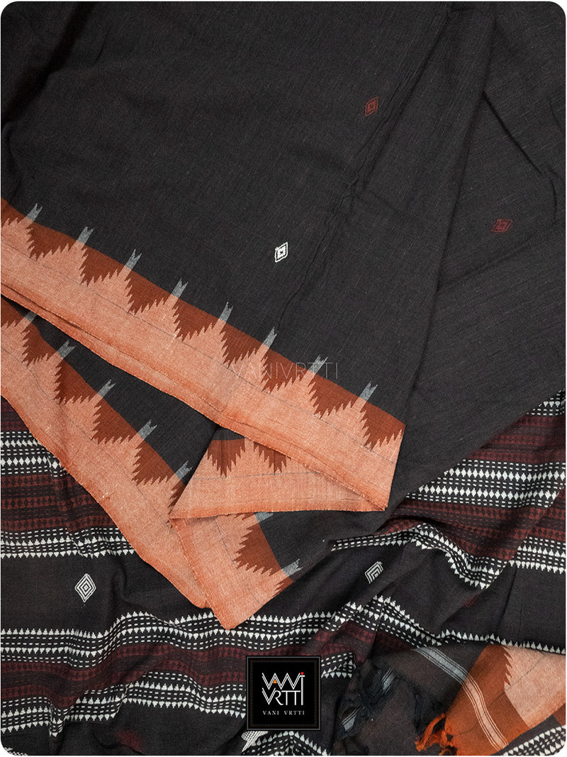 Coffee Rust Natural Dyed Phoda Kumbha Handwoven Cotton Kotpad Saree