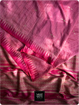 English Rose Pink Kalpavriksha Handspun Tussar Silk Saree
