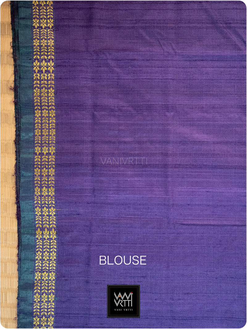 Rust Orange Purple Parijat Handspun Tussar Silk Saree