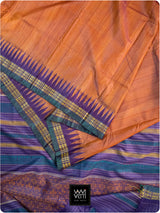 Rust Orange Purple Parijat Handspun Tussar Silk Saree