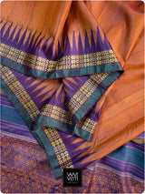 Rust Orange Purple Parijat Handspun Tussar Silk Saree