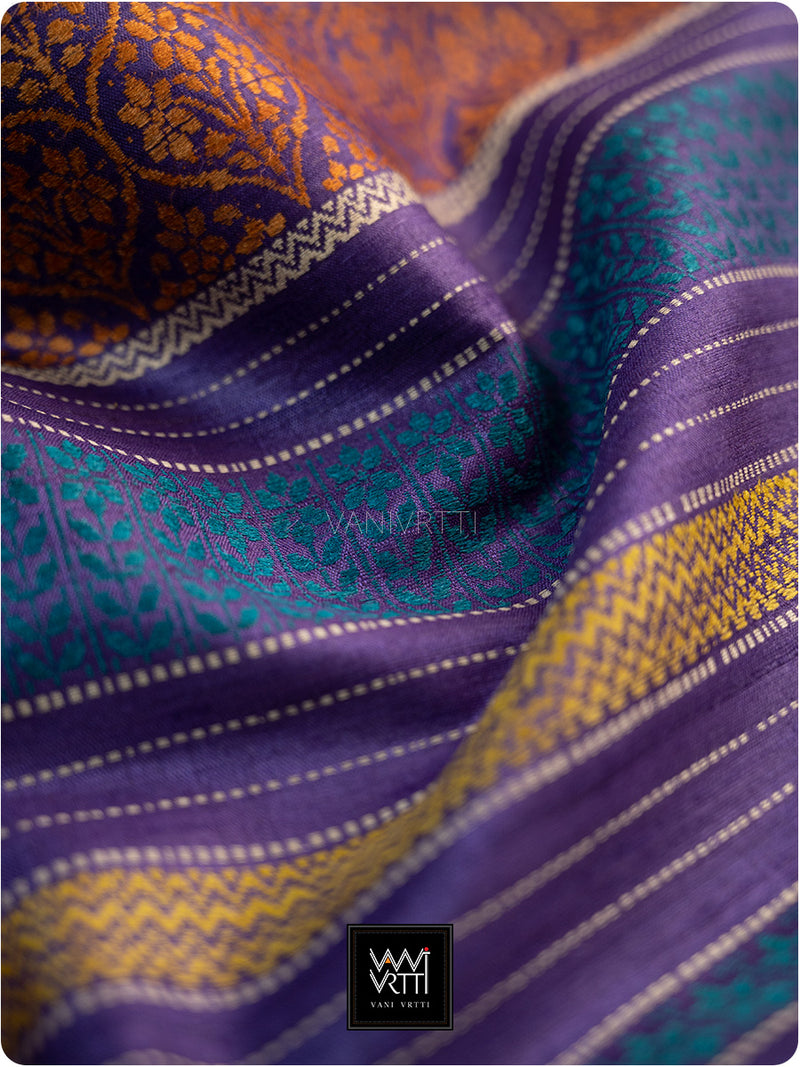 Rust Orange Purple Parijat Handspun Tussar Silk Saree